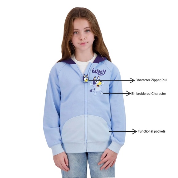 Bluey Kids Hoodie with Ears - Light Blue and Purple - Picture 4 of 7